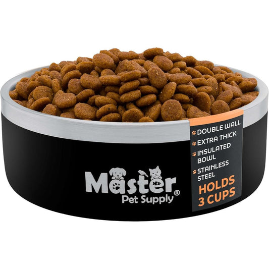 Master Pet Supply Double Wall Insulated Stainless Steel Dog Bowl Heavy Duty Non Slip Pet Water Dish Black Velvet 25 Ounce