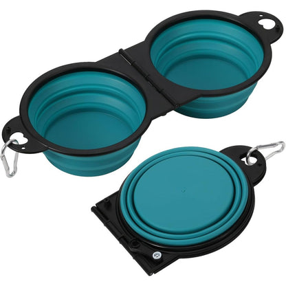 HDhqzm Collapsible Dog Dual Bowls 2 in 1 Portable Pet Travel Bowl For Water And Food With Locking Clip Stability 180 Degree Flip Dark Green Medium