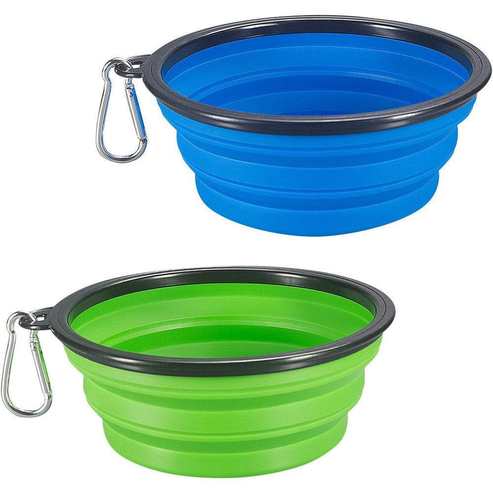 Comsun Extra Large Collapsible Dog Bowl Two Pack Food Grade Silicone Foldable Travel Cup Dish For Pet Cat Water Feeding Blue And Green Colors