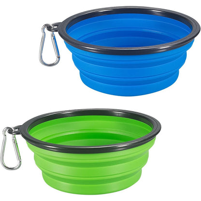 Comsun Extra Large Collapsible Dog Bowl Two Pack Food Grade Silicone Foldable Travel Cup Dish For Pet Cat Water Feeding Blue And Green Colors