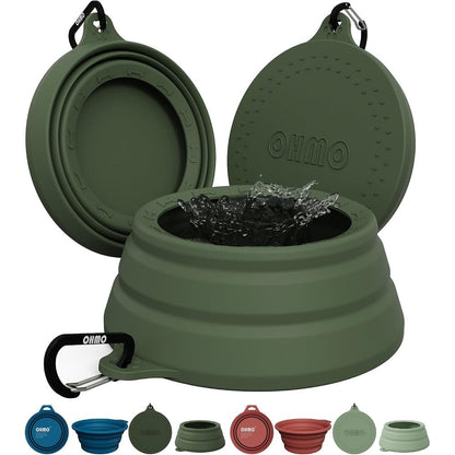 OHMO Spill Proof Collapsible Dog Water Bowl No Splash Portable Pet Travel Bowl For Cars Camo Green 24 Ounce