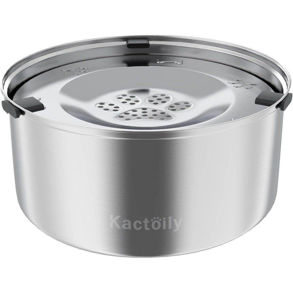 Kactoily Three Liter Stainless Steel Dog Water Bowl One Hundred One Ounce Large Capacity No Spill Slow Drinking Pet Dispenser