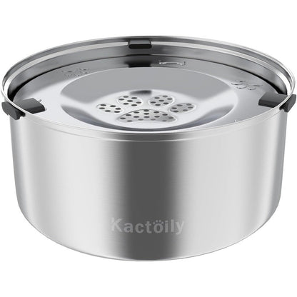 Kactoily Three Liter Stainless Steel Dog Water Bowl One Hundred One Ounce Large Capacity No Spill Slow Drinking Pet Dispenser