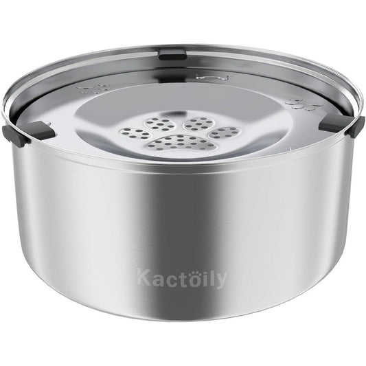 Kactoily Three Liter Stainless Steel Dog Water Bowl One Hundred One Ounce Large Capacity No Spill Slow Drinking Pet Dispenser