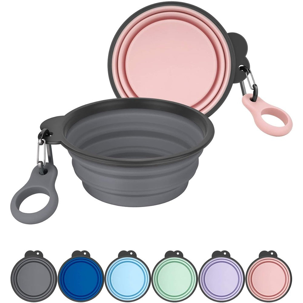 Aonkey Collapsible Dog Bowls With Bottle Carrier Travel Pet Water Feeding Dishes With Upgraded Carabiners Two Pack Fifteen Ounce