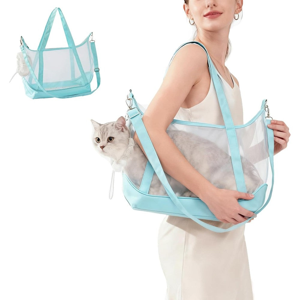Vinqki Visible Comfort Cat Sling Carrier For Small Cats And Dogs Up To 8 Pounds Lightweight Breathable Mesh Travel Pouch Mint Green
