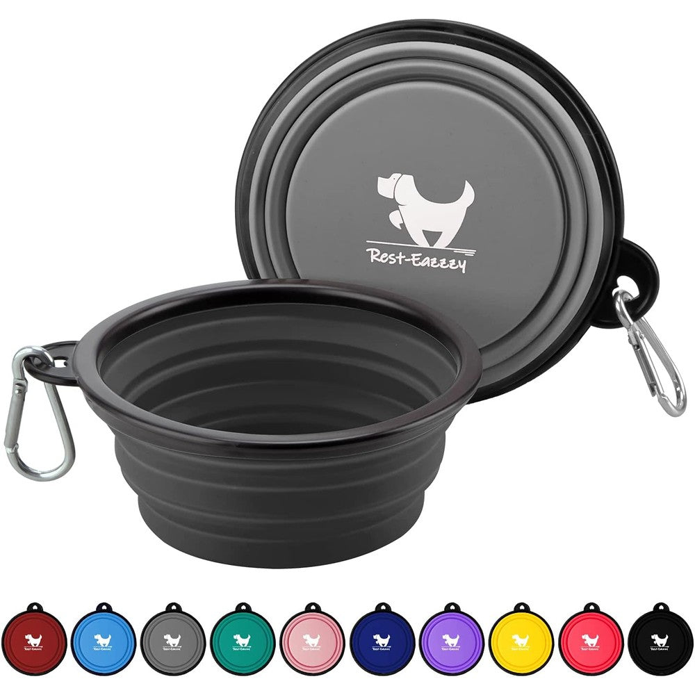 Rest-Eazzzy Collapsible Dog Bowls For Travel Portable Pet Water And Food Foldable Feeding Dishes With Carabiners Two Pack Grey And Black Small