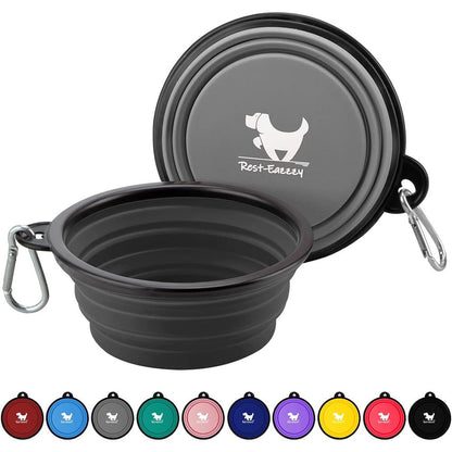 Rest-Eazzzy Collapsible Dog Bowls For Travel Portable Pet Water And Food Foldable Feeding Dishes With Carabiners Two Pack Grey And Black Small