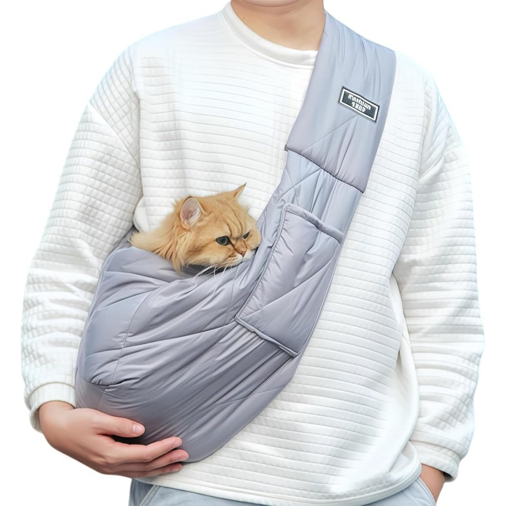 CYUmail Hands-Free Small Pet Sling Carrier For Dogs And Cats Windproof Warm Puppy Carrier Pouch For Travel Up To 15 Pounds Gray