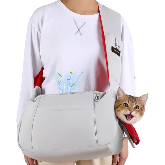 CleverCode Dog Sling Carrier For Small Dogs And Cats Up To 10 Pounds Soft Puffy Lightweight Pet Travel Bag With Adjustable Padded Strap Grey