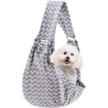 Fdjasgy Small Pet Sling Carrier Hands Free Reversible Papoose Tote Bag With Safety Belt And Pocket For Small Dogs And Cats Gray Stripe