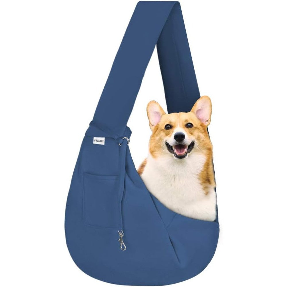 Fdjasgy Small Pet Sling Carrier Hands Free Reversible Papoose Bag With Safety Belt And Pocket For Small Dogs And Cats Navy Blue