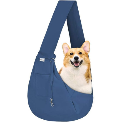 Fdjasgy Small Pet Sling Carrier Hands Free Reversible Papoose Bag With Safety Belt And Pocket For Small Dogs And Cats Navy Blue