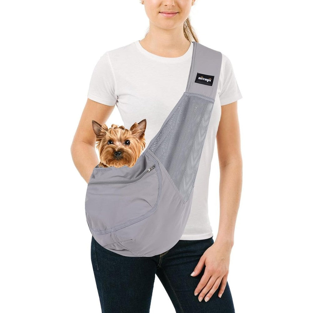 Natuya Small Dog Sling Carrier Breathable Mesh Pet Purse For Puppies Under 15 Pounds Lightweight Hands Free Adjustable Travel Bag