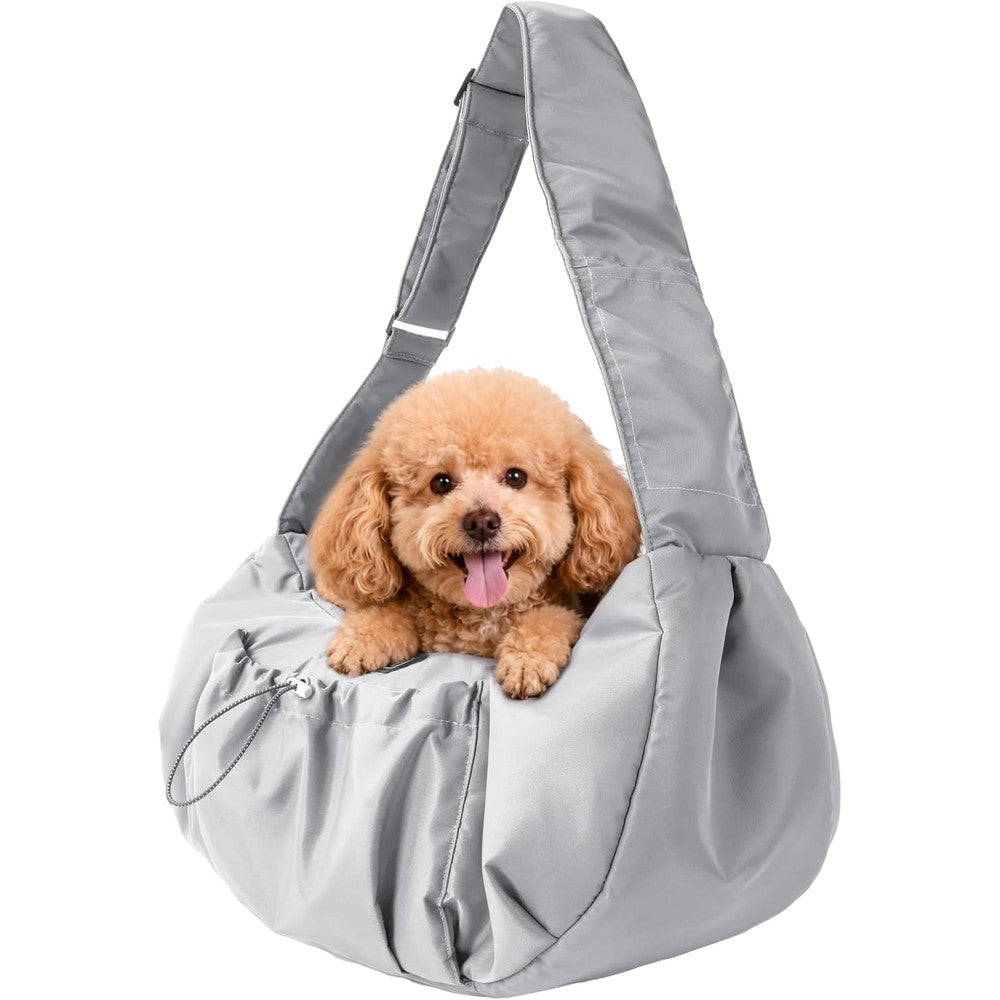 Moysoon Puppy Sling Carrier For Small Dogs And Cats Hands Free Adjustable Padded Shoulder Strap Travel Bag Light Grey 7 To 15 Pounds
