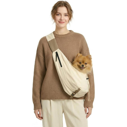 Bqclab Dog Carrier Sling For Small Dogs And Cats Up To 15 Pounds Multi Pocket Oxford Pet Sling Carrier Bag With Adjustable Strap Beige