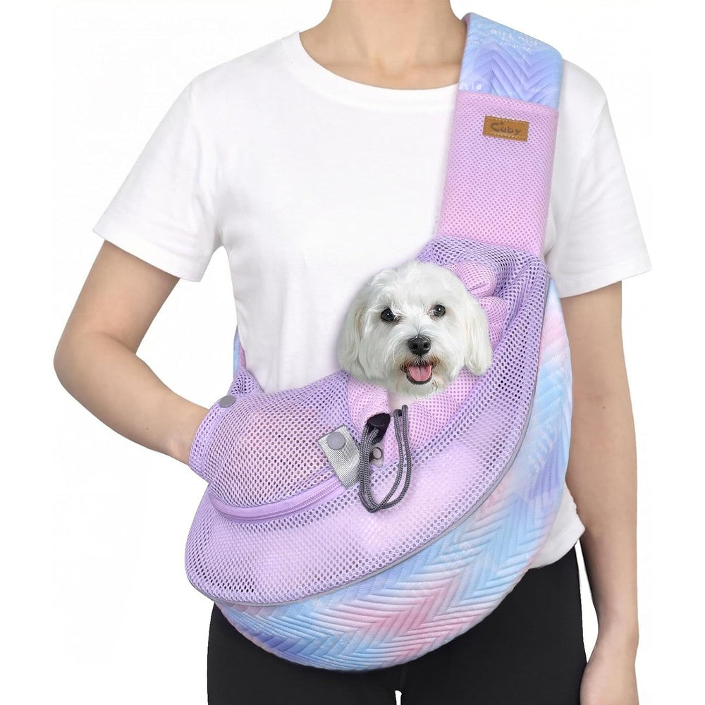 Cuby Pet Sling Carrier For Small Dogs And Cats Adjustable Breathable Travel Bag With Security Hook And Drawstring Purple Medium Size