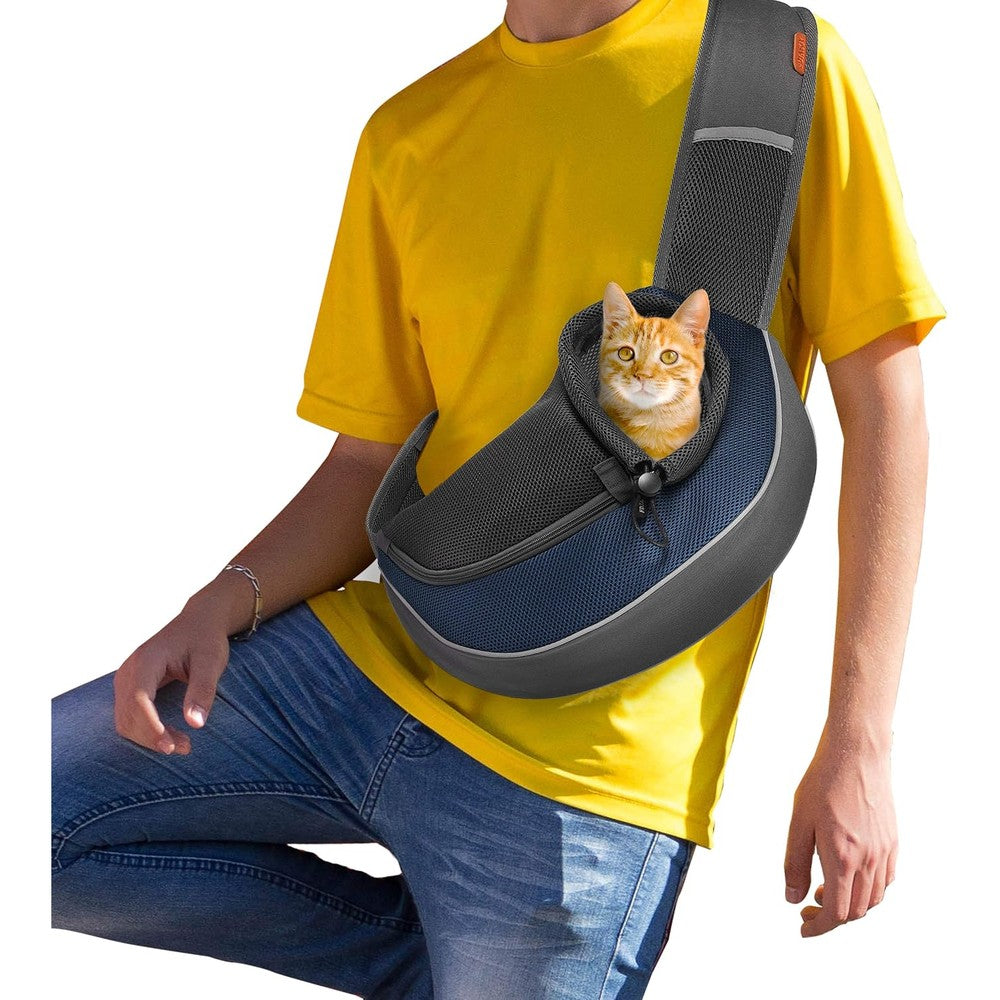 Fdjasgy Pet Sling Carrier For Small Dogs And Cats Breathable Mesh Travel Puppy Bag With Adjustable Strap And Pouch Blue