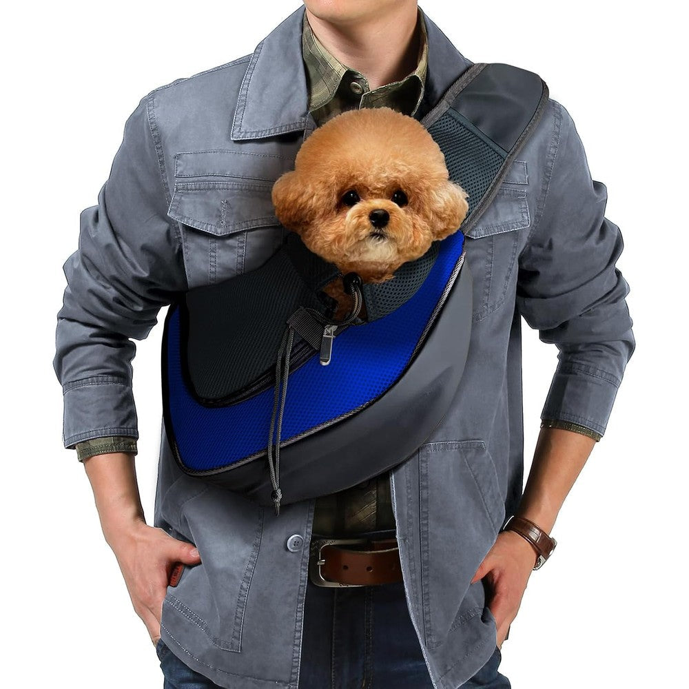 Pucewmy Pet Dog Sling Carrier Breathable Mesh Adjustable Puppy Carrier For Small Dogs Cats And Rabbits Blue Large Size