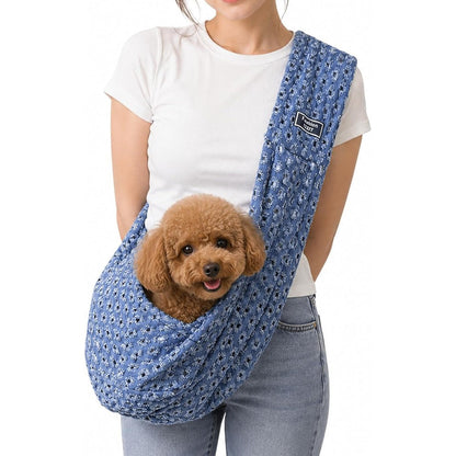 Generic Small Pet Sling Carrier Breathable Denim Blue Crossbody Bag For Dogs And Cats Portable Outdoor Travel Shoulder Pouch With Storage Pocket