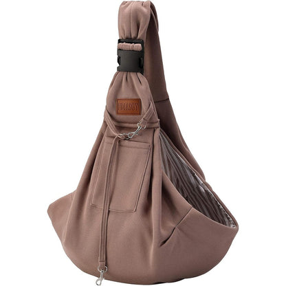 Fdjasgy Small Dog Sling Cat Carrier Adjustable Hands Free Reversible Pet Puppy Travel Backpack Khaki For Small Pets Up To 12 Pounds