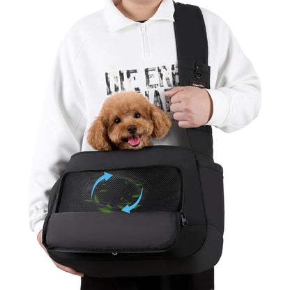 CleverCode Pet Sling Carrier For Dogs And Cats, Lightweight Hands-Free Adjustable Padded Shoulder Strap For Small To Medium Pets, Black