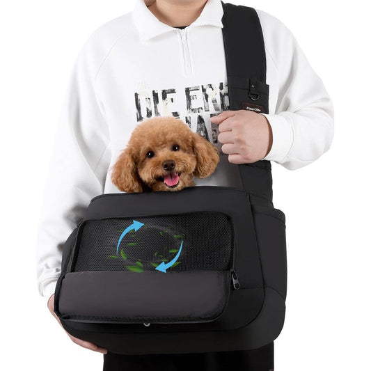 CleverCode Pet Sling Carrier For Dogs And Cats, Lightweight Hands-Free Adjustable Padded Shoulder Strap For Small To Medium Pets, Black