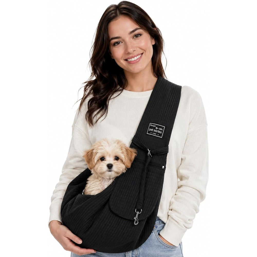 Axearte Dog Sling Carrier For Small Dogs Puppies And Senior Pets Hands Free Lightweight Breathable Crossbody Papoose Bag Black