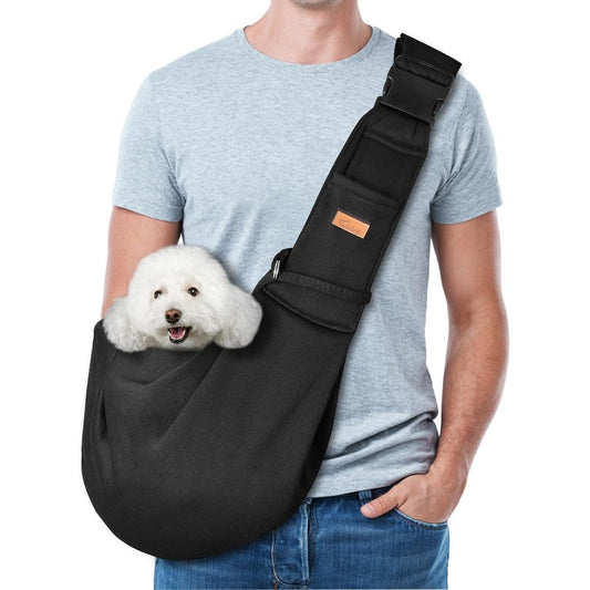 Cuby Dog And Cat Sling Carrier Hands Free Reversible Pet Papoose Bag Breathable Cotton Adjustable Strap Black Medium Size