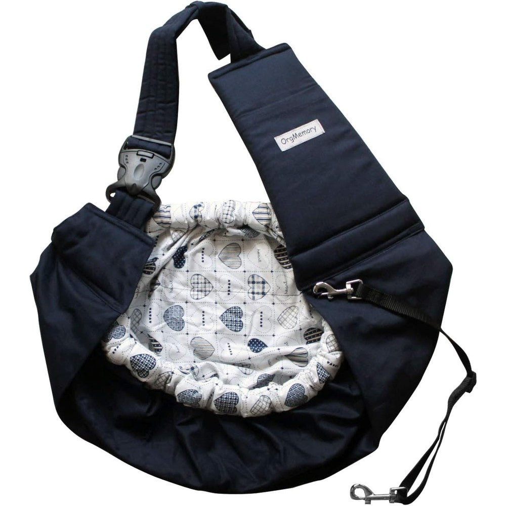 OrgMemory Pet Sling Carrier Adjustable Dog And Cat Shoulder Bag With Heart Pattern For Small Pets Up To Ten Pounds