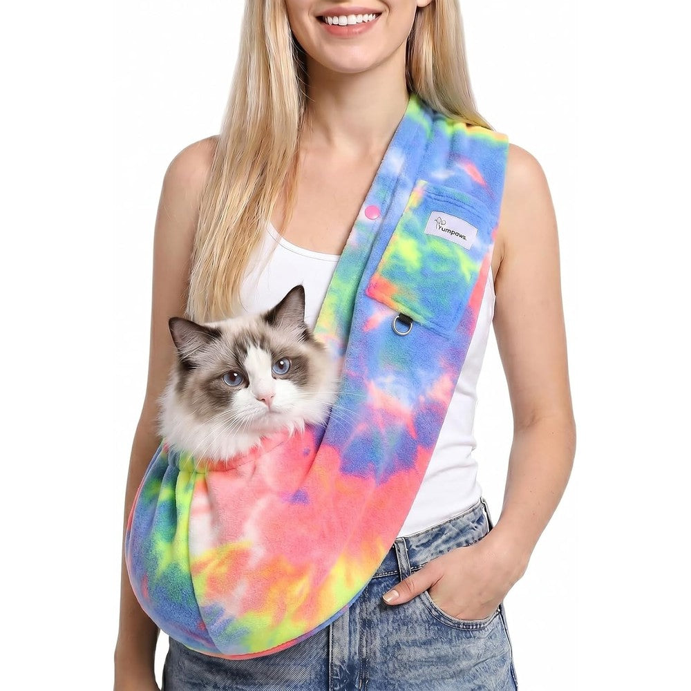OkayOnee Hands Free Cat Sling Carrier And Pet Sling For Small Dogs And Cats 3 To 14 Pounds Ultra Soft Fleece Puppy Carrier Fruits Pattern