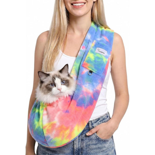 OkayOnee Hands Free Cat Sling Carrier And Pet Sling For Small Dogs And Cats 3 To 14 Pounds Ultra Soft Fleece Puppy Carrier Fruits Pattern