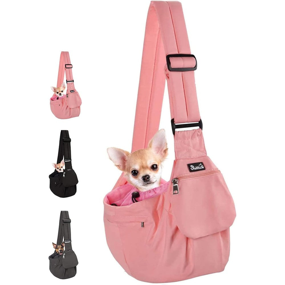 Lukovee Dog Sling Carrier With Hard Bottom Support And Adjustable Soft Padded Shoulder Strap For Small Dogs And Cats In Pink