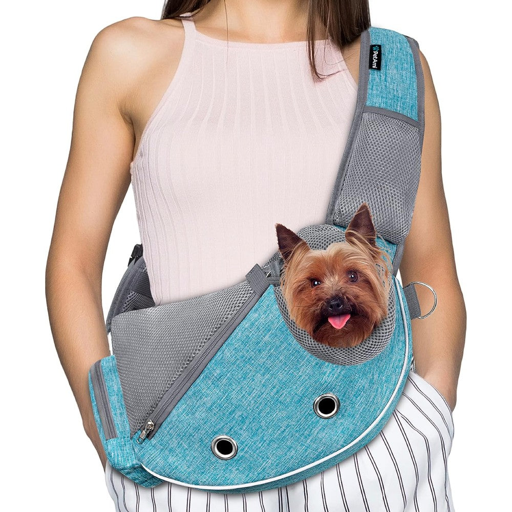 PetAmi Dog Sling Carrier For Small Dogs Puppy Carrier Purse Adjustable Crossbody Travel Bag With Poop Bag Dispenser In Teal Blue