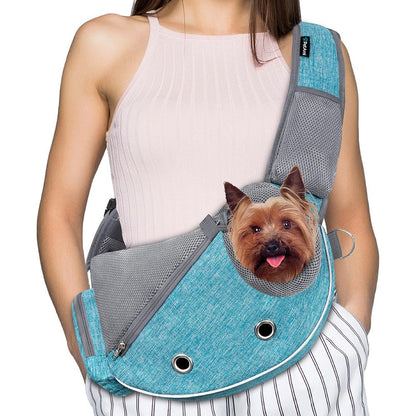 PetAmi Dog Sling Carrier For Small Dogs Puppy Carrier Purse Adjustable Crossbody Travel Bag With Poop Bag Dispenser In Teal Blue