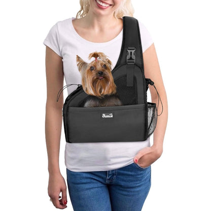 SlowTon Pet Dog Sling Carrier With Hard Bottom Support For Small Dogs And Puppies Up To 6 Pounds Breathable Mesh Travel Tote Bag Widened Black