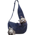Noah And Paw Dog Sling Carrier For Small Dogs And Cats 5-18 Pounds Adjustable Padded Strap Vegan Denim With Fur Lining Machine Washable Black