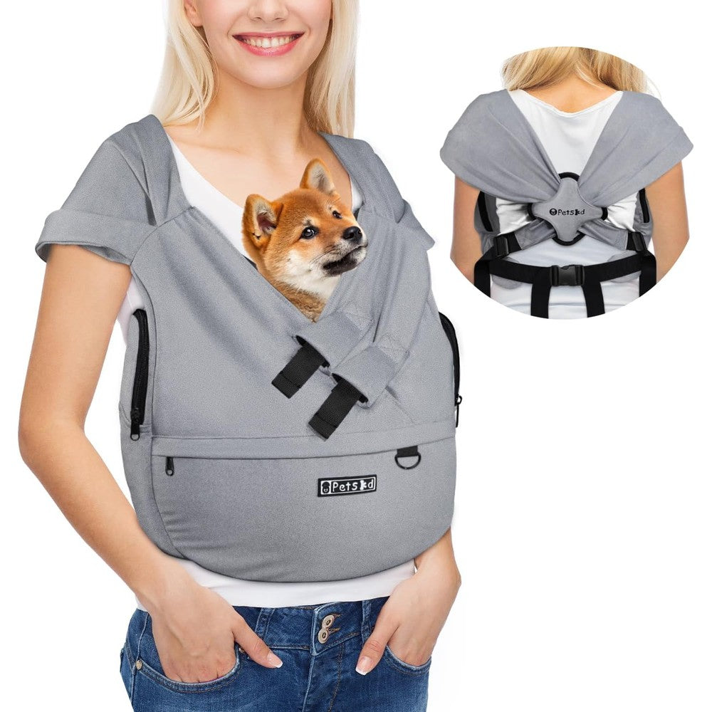 Petskd Dog Carrier Sling For Small Pet 7-15 Pounds Hands Free Front Facing Cat Chest Carrier With Bottom Mat And Adjustable Strap Grey