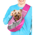 Cuddlissimo! pet sling carrier front view showing pink mesh pouch
