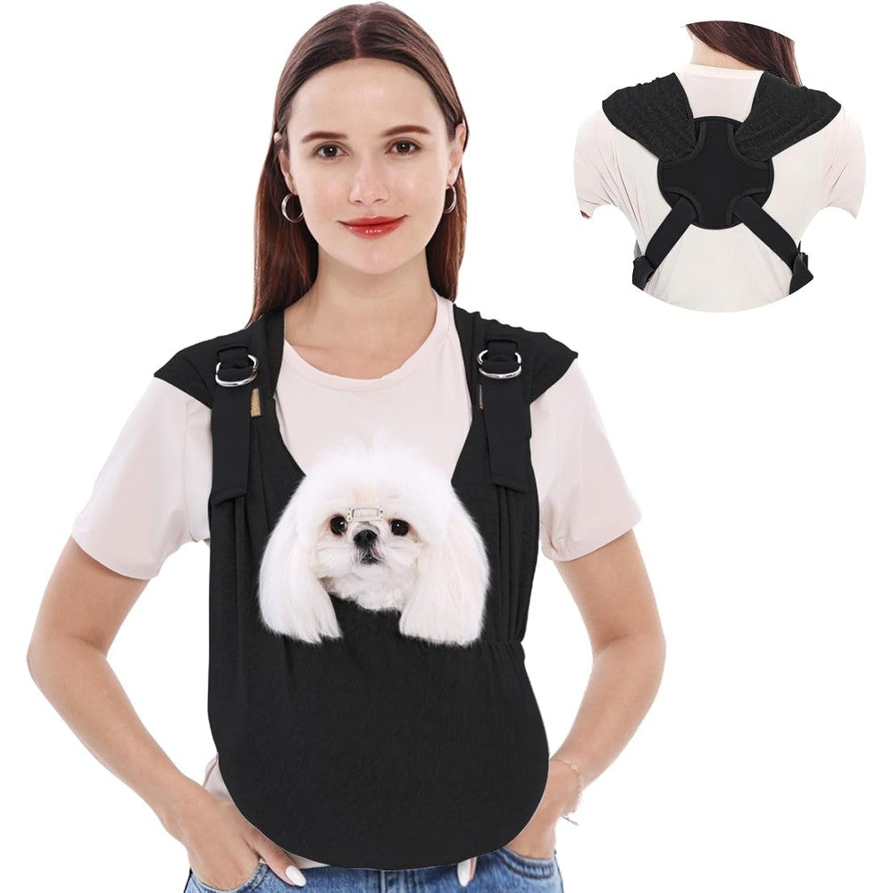 Supet Dog Carrier Sling For Small Dogs Hands Free Adjustable Soft Cotton Puppy Chest Bag Anti Anxiety And Back Pain Relief Black Regular