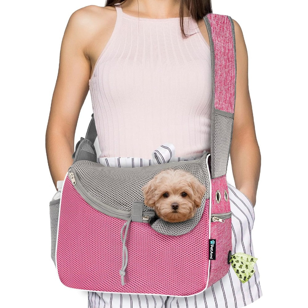 PetAmi Dog Sling Carrier For Small Dogs Under 10 Pounds, Hands Free Crossbody Puppy Cat Travel Bag With Breathable Mesh And Padded Strap, Pink