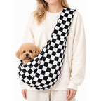Axearte Dog Sling Carrier For Small Dogs And Cats 5-16 Pounds, Hands-Free Puppy Carrier Purse With Safety Hook And Storage Pocket, Ebony Check