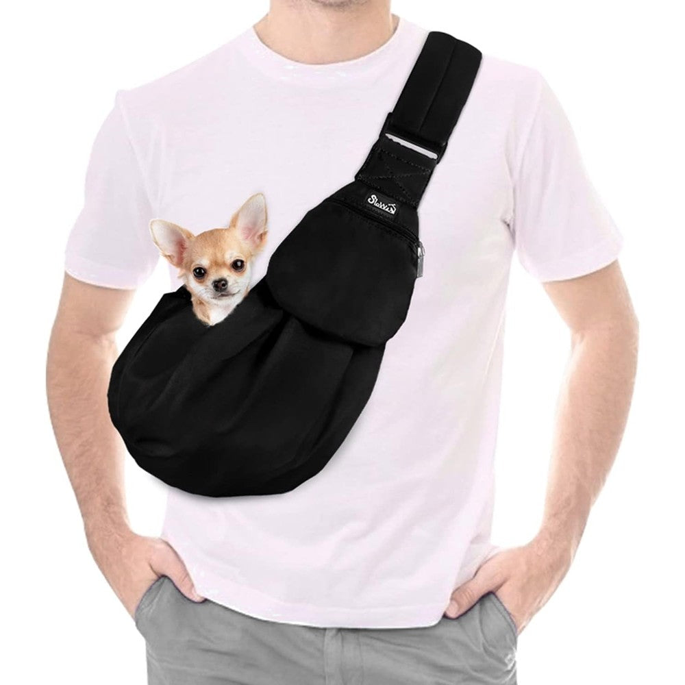Lukovee Pet Sling Hand Free Dog Sling Carrier Adjustable Padded Shoulder Bag Breathable Cotton Tote With Safety Belt For Small Dog Cat Puppy Black ...