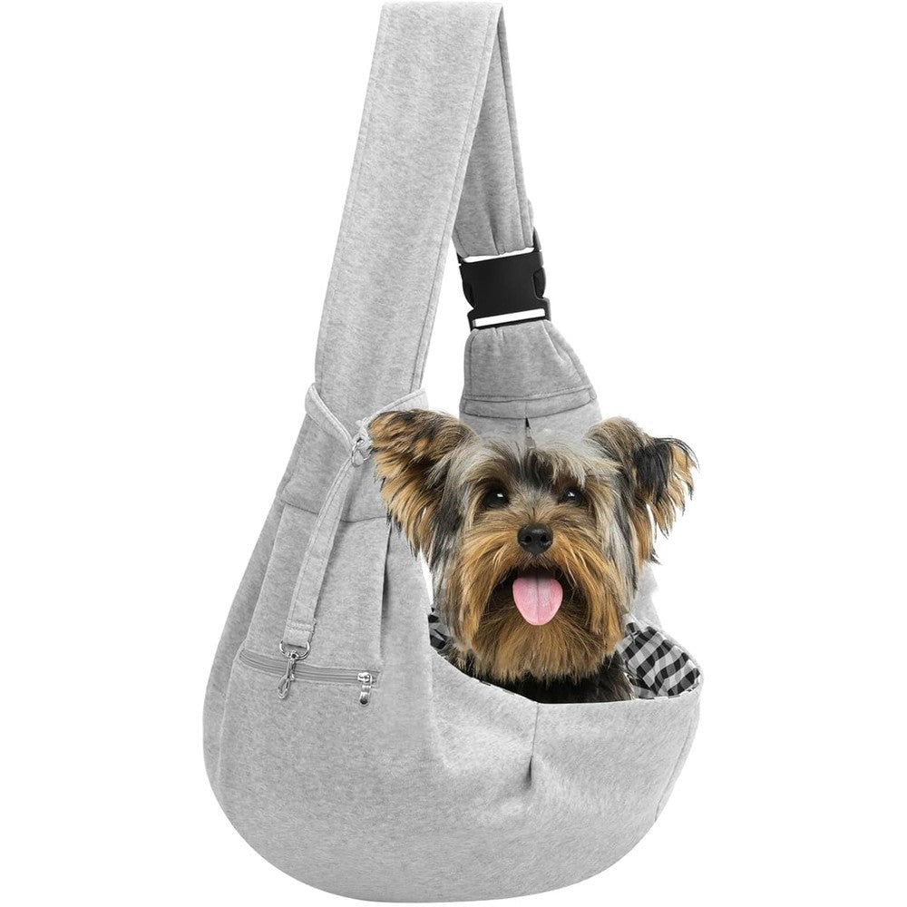 Riuja Adjustable Dog Carrier Sling For Small Dogs And Cats Hands Free Breathable Cotton Pet Travel Bag Gray