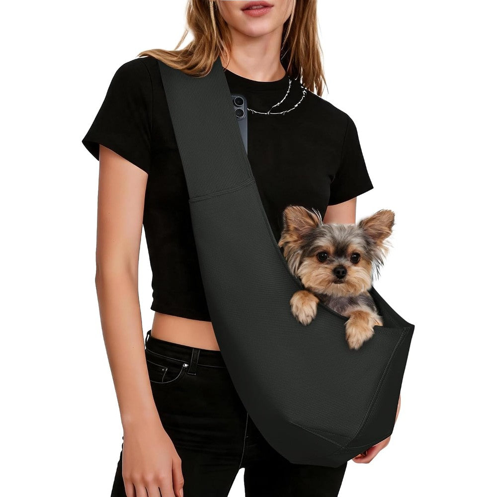 Yudodo Fashion Dog Sling Carrier For Small Dogs And Cats Up To Nine Pounds Lightweight Crossbody Pet Bag In Black