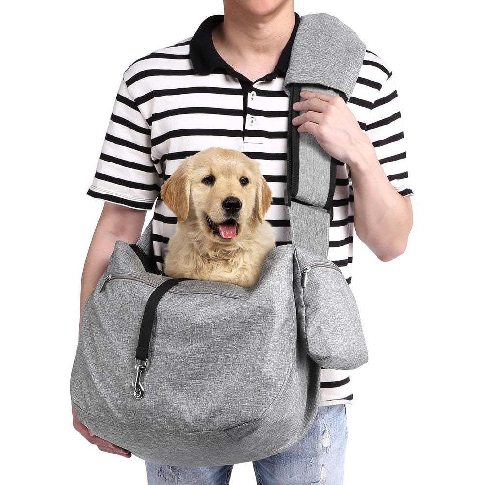 Ownpets Extra Large Pet Sling Carrier For Dogs And Cats 15 To 25 Pounds Hands Free Reversible Bag With Adjustable Strap And Pocket