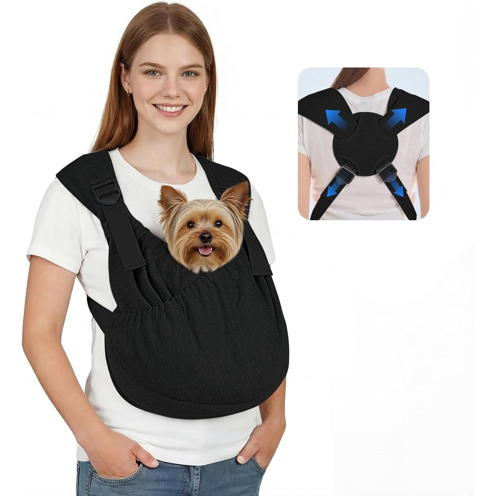 Supet Dog Sling Carrier Hands Free Adjustable Puppy Pouch For Small Dogs And Dachshunds In Black Regular Size