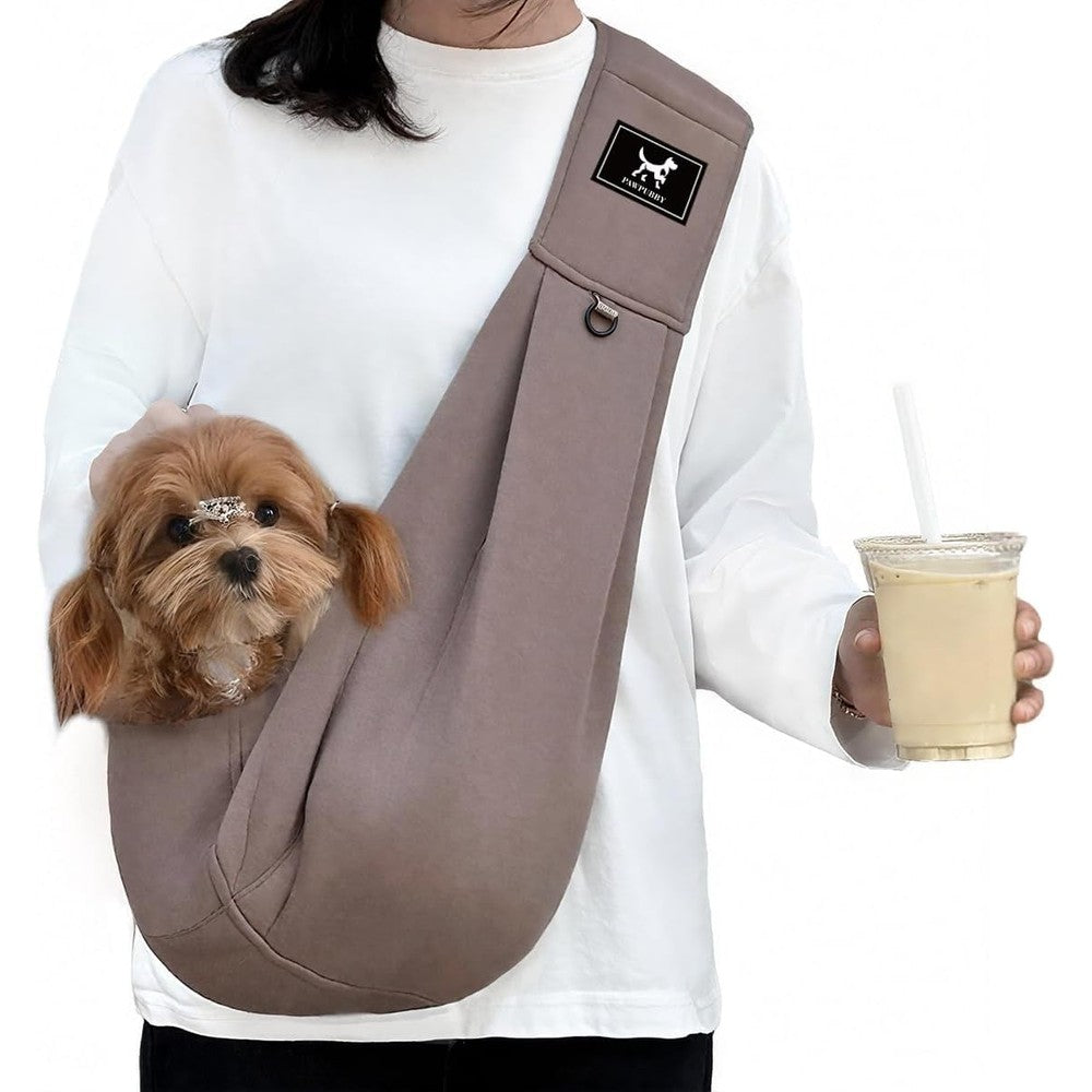 Pawpubby Dog Sling Carrier For Small Dogs And Cats Up To 15 Pounds Hands Free Pet Travel Bag Plus Size L Fits 47 To 53 Inch Bust Caramel