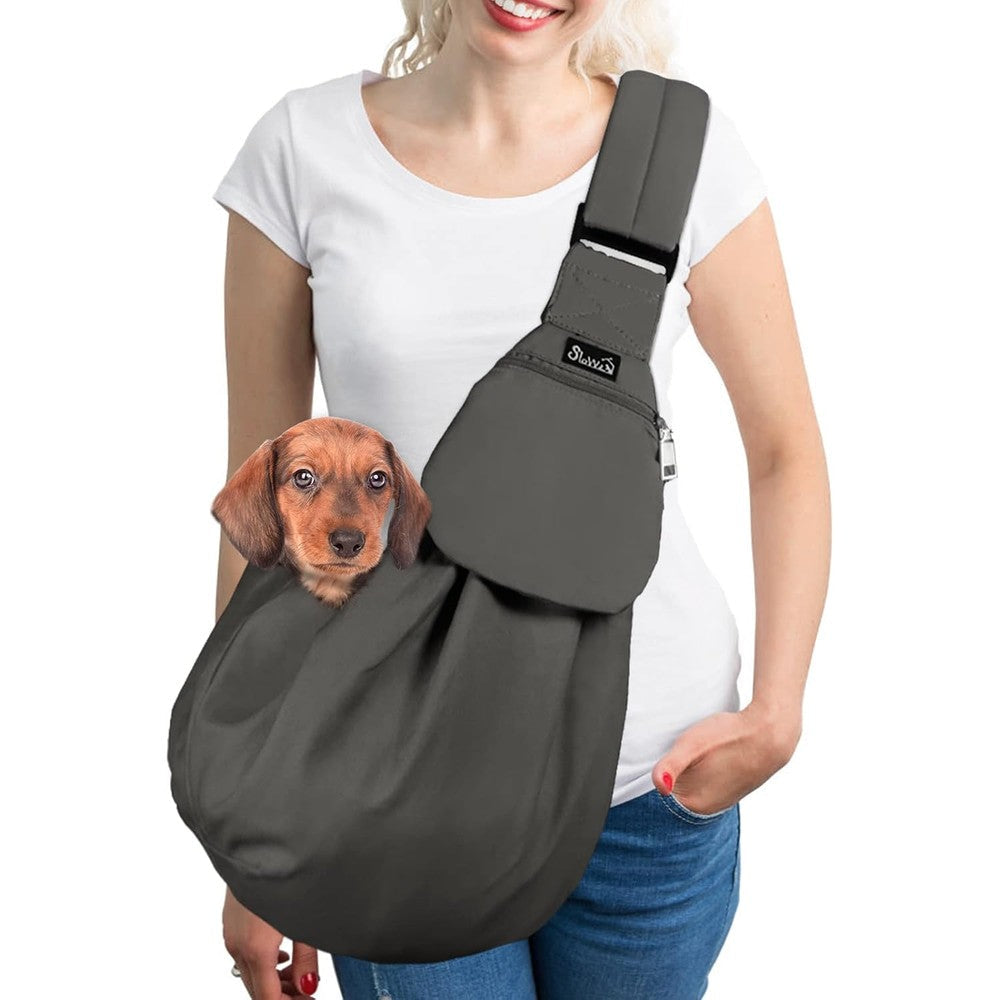 SlowTon Dog Carrier Sling Thick Padded Adjustable Shoulder Strap For Small Dogs And Cats Grey Large Size Hands Free Pet Travel Bag