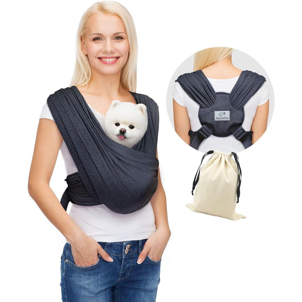 AnccoPlus Dog Carrier For Small Dogs Front Facing Cat Carrier Hands Free Adjustable Pet Sling Regular Size In Charcoal Black Cotton Blend